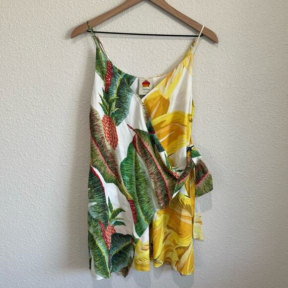 Farm Rio XS Azalea Forest Mini Dress Tropical Wrap Boho Vacation Resort - Picture 1 of 11